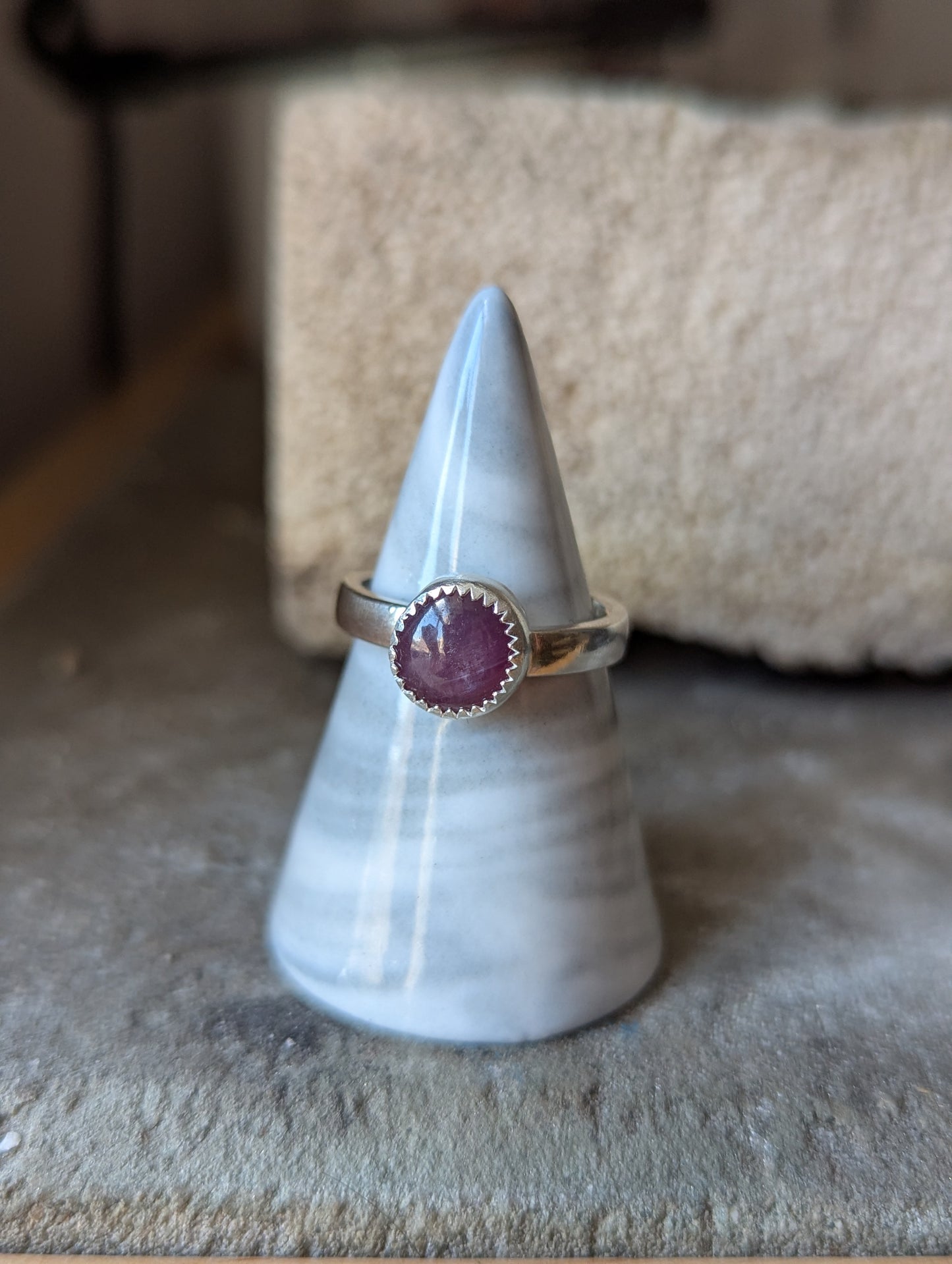 Ruby Star Sapphire Round Sterling Silver Ring - Size 7.5
