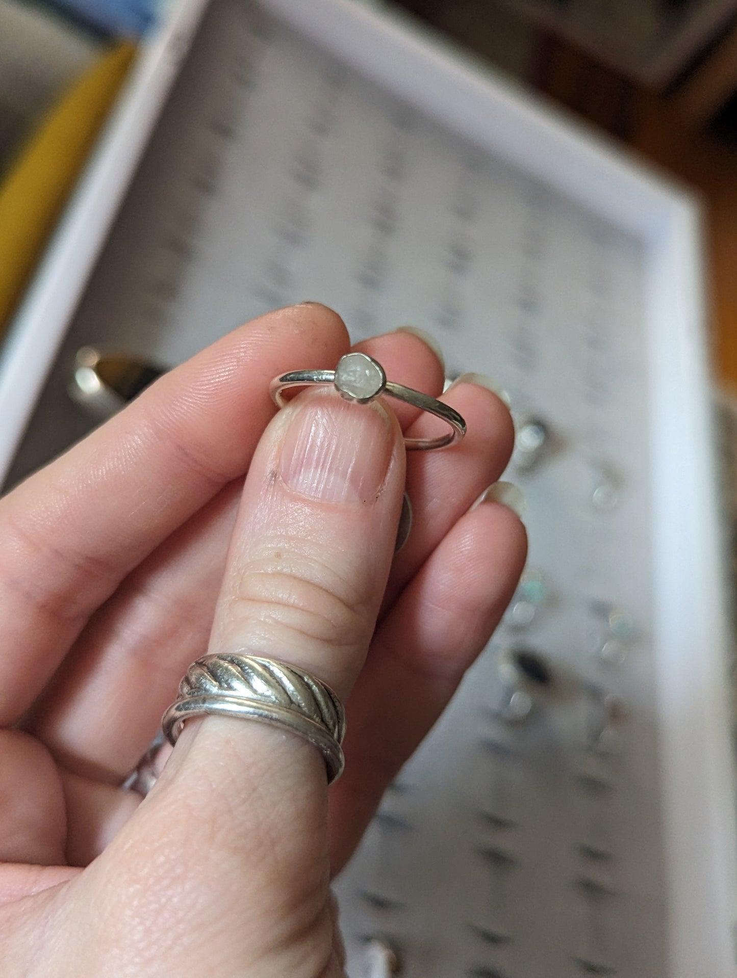Mini White Seaglass Sterling Silver Ring - Size 10.5