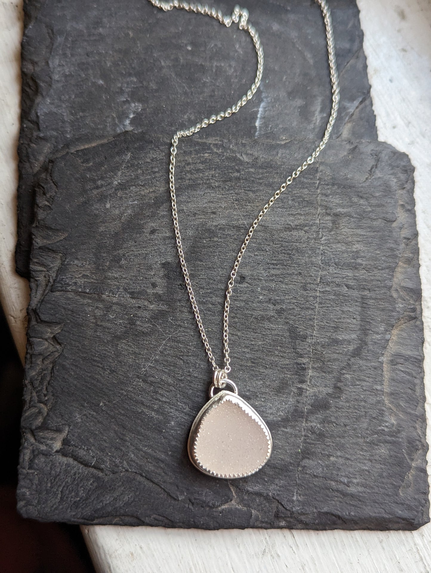 White Druzy Tear Drop Sterling Silver Necklace