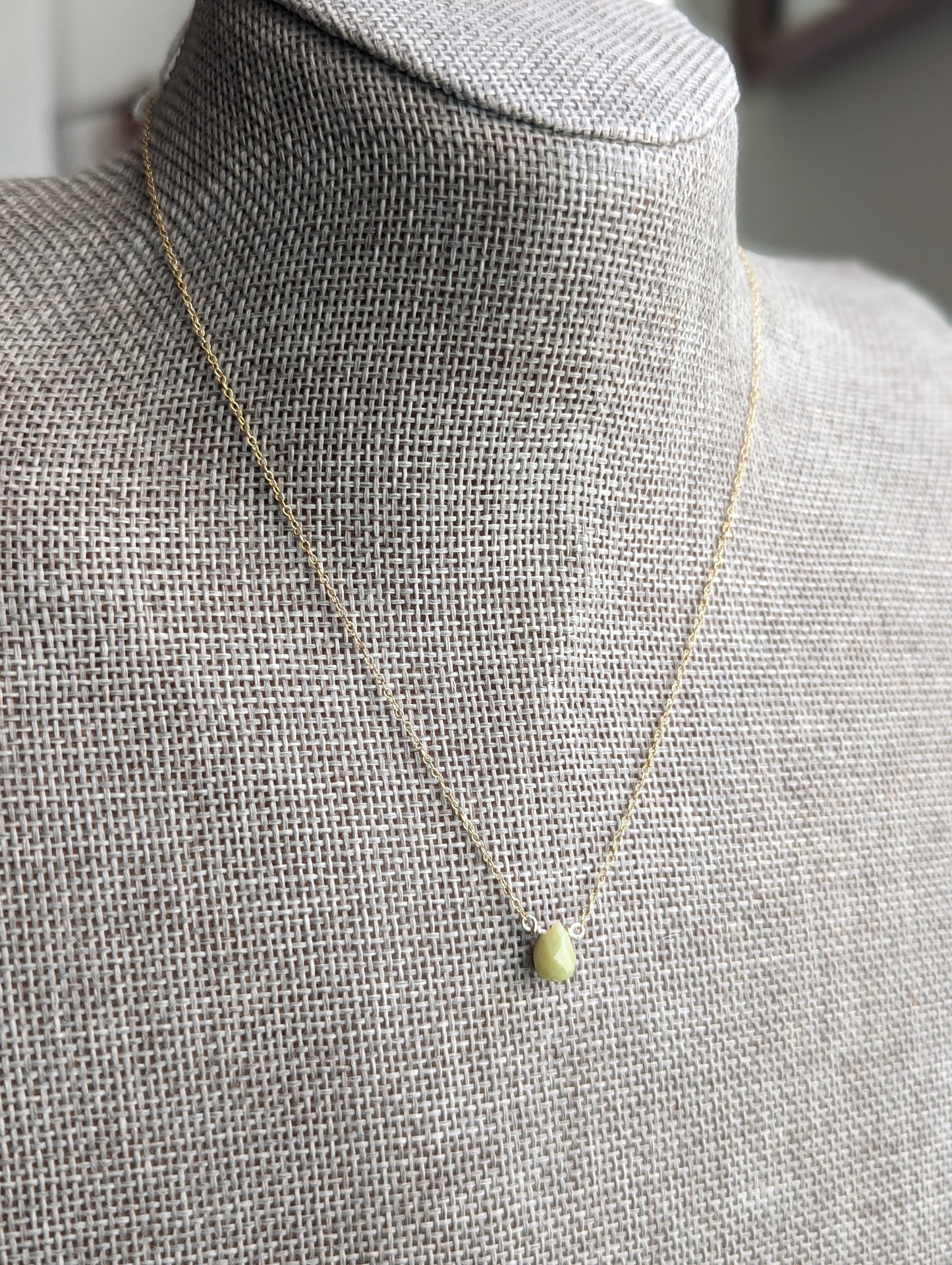 Yellow Jade Teardrop Pendant on 14k Gold Fill