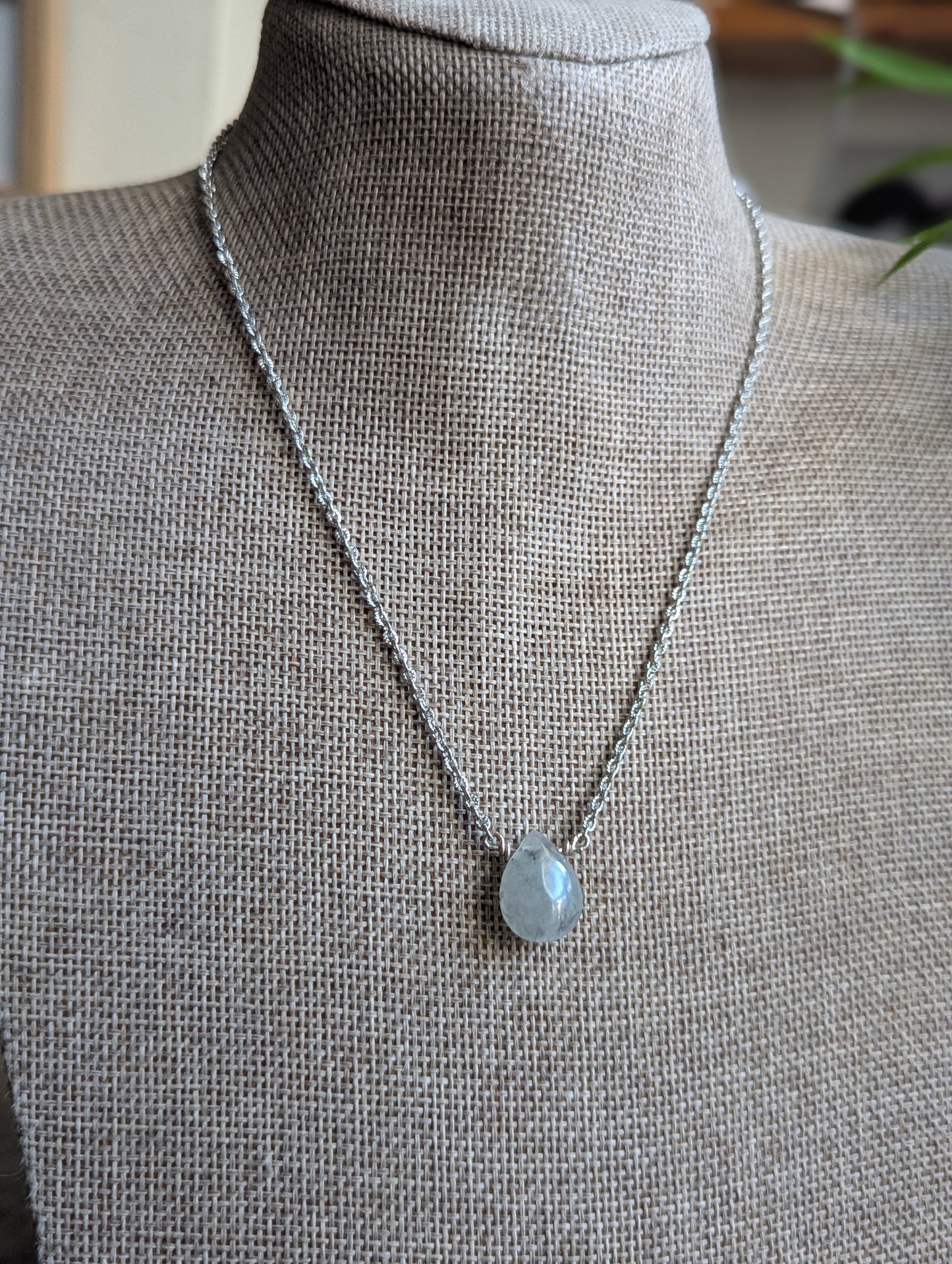 Rutilated Quartz Tear Drop Pendant on Stainless (Silver or Gold)