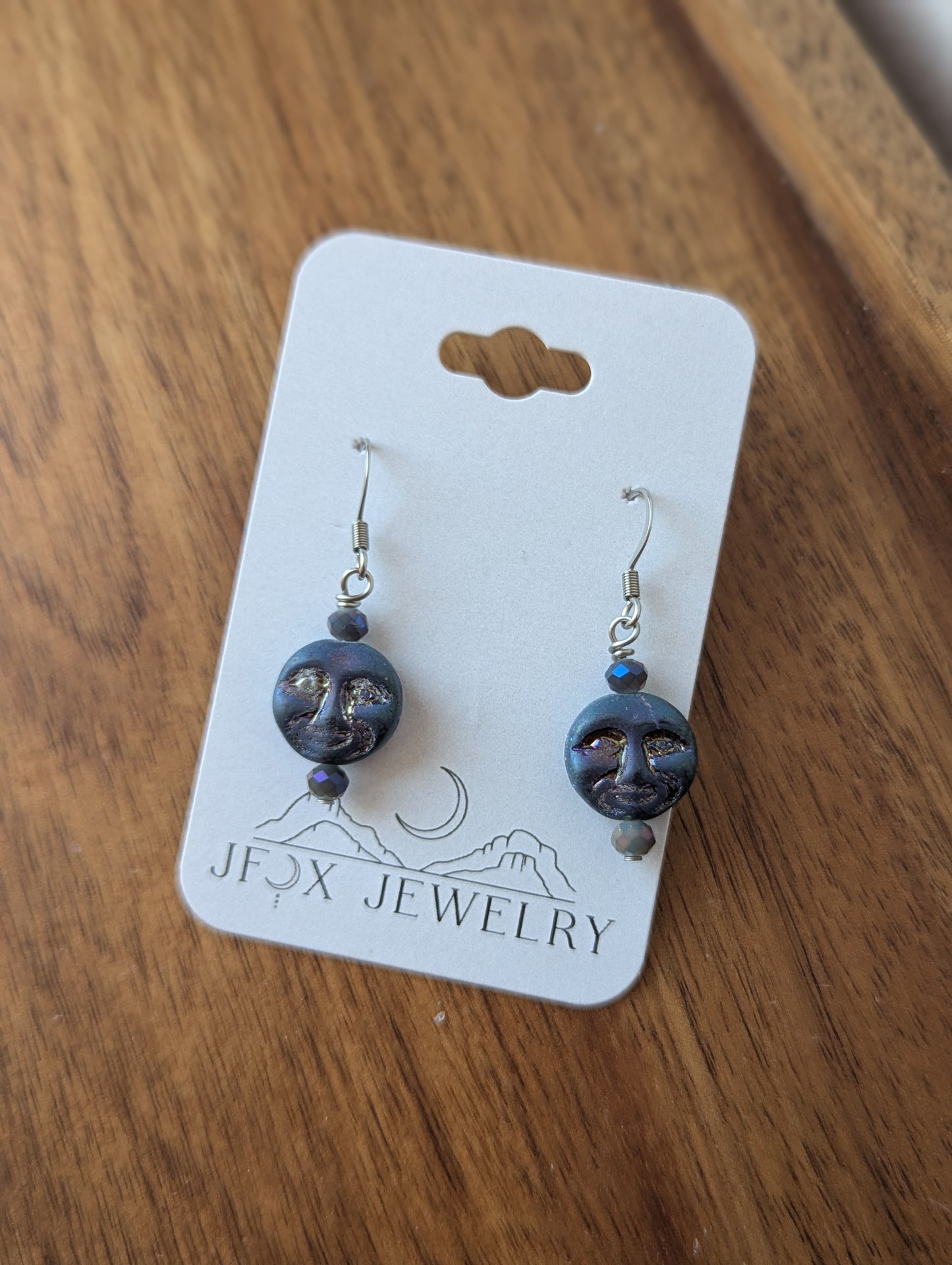 Full Moon Face Metallic Dark Blue/Purple Earrings
