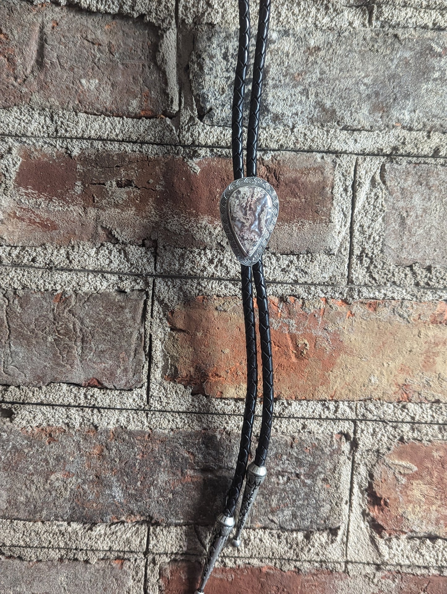 Purple Moss Agate Leather Bolo Tie