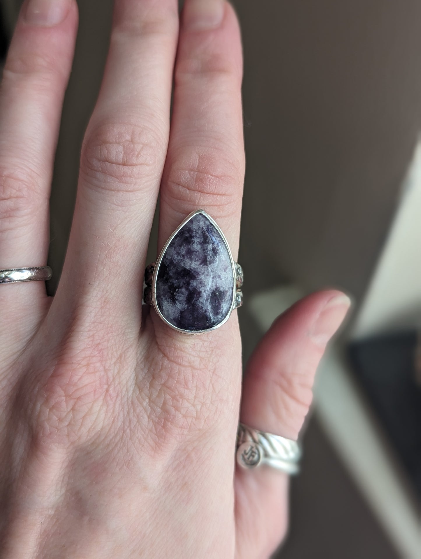 Lepidolite Tear Drop Ring - Size 8