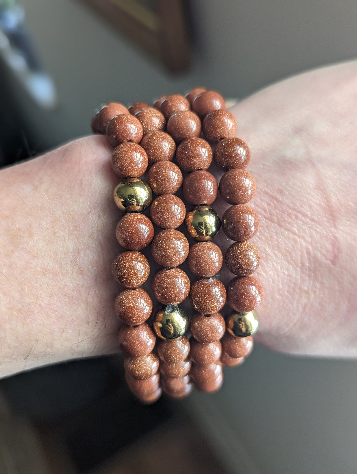 Red Goldstone and Gold Hematite Bracelets (Various Sizes Available) *Retired Style*