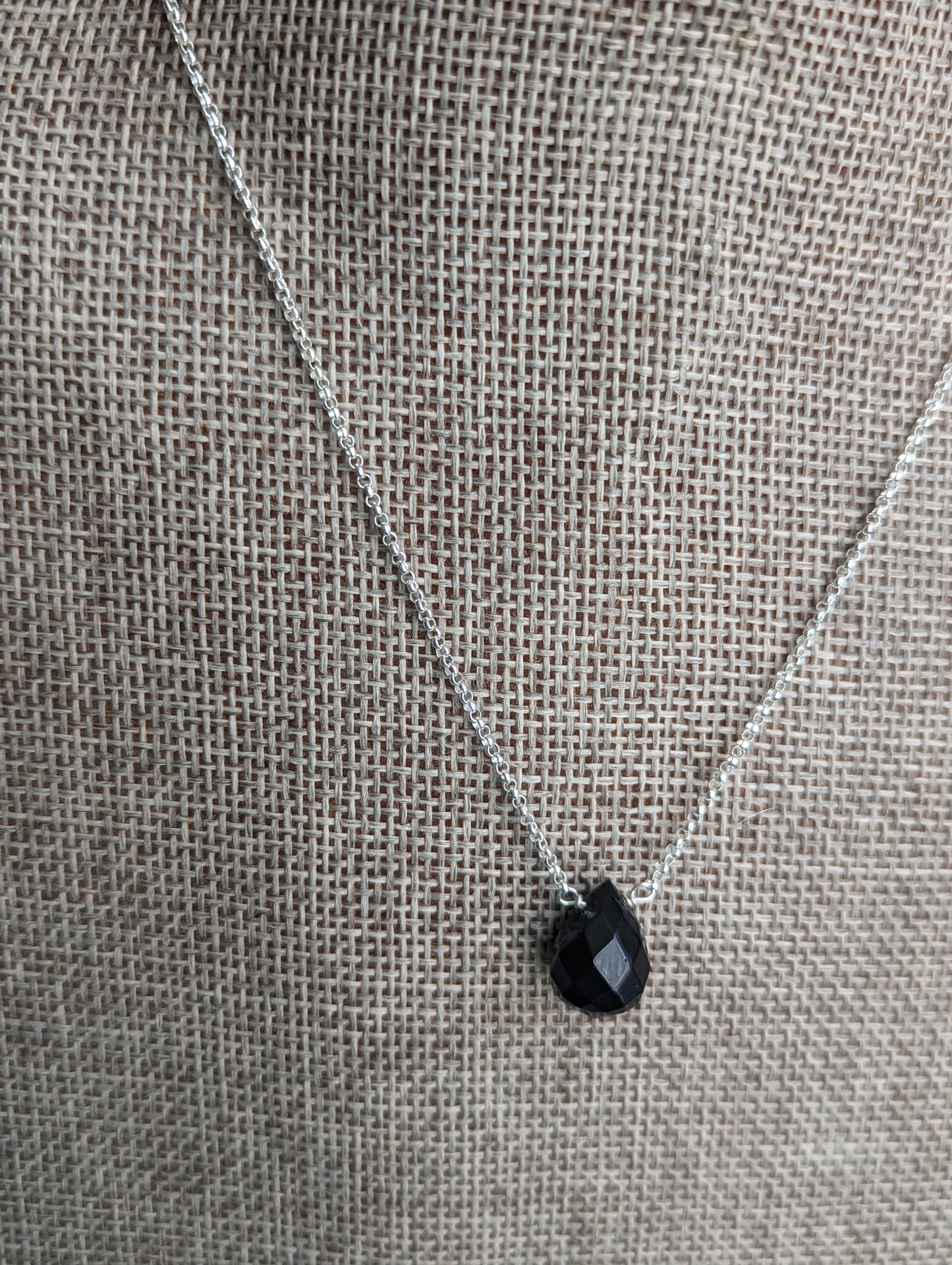 Dainty Onyx Teardrop Sterling Silver Necklace