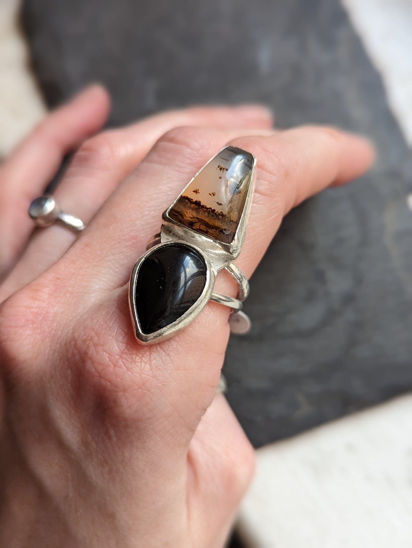 Montana Agate and Onyx Ring - Size 8