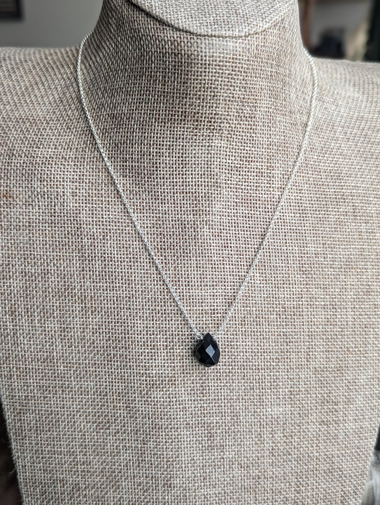 Dainty Onyx Teardrop Sterling Silver Necklace