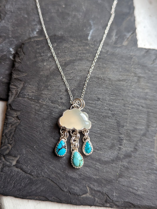 Moonstone and Turquoise Droplets Sterling Silver Necklace (MTO)