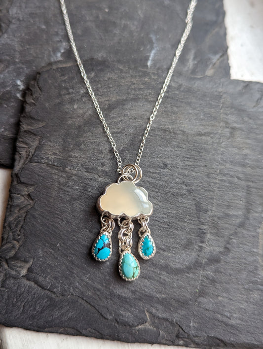 Moonstone and Turquoise Droplets Sterling Silver Necklace (Made To Order)