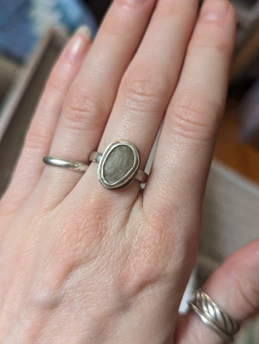 White Beach Stone Ring - Sterling Silver - size 6