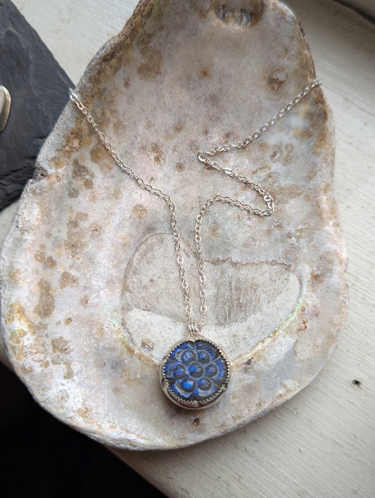 Labradorite Carved Flower Sterling Silver Necklace (RTS)