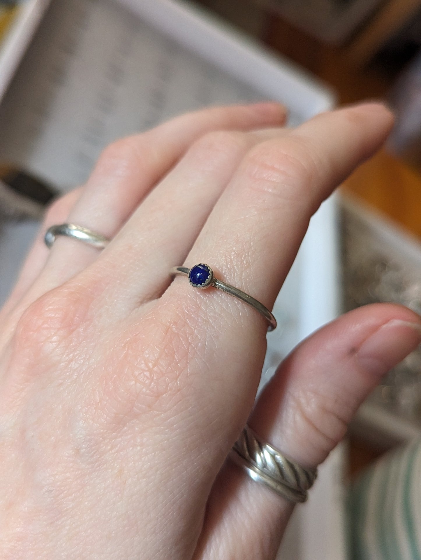 4mm Lapis Lazuli Sterling Silver Stacker Ring - Size 10