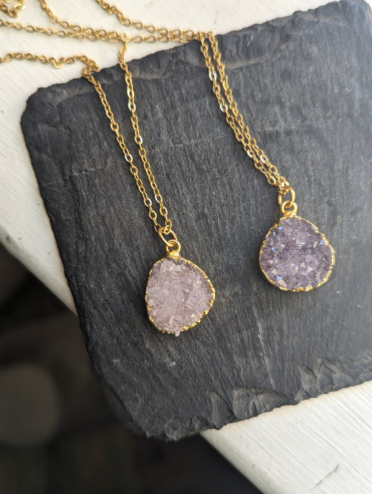Large Purple Druzy pendant in Gold Plated Stainless Steel