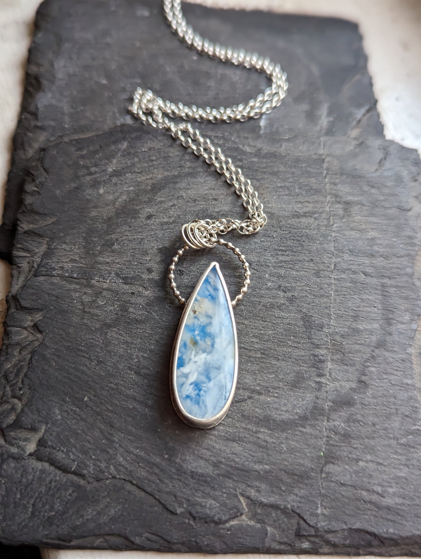 Blue Sky Tear Drop Sterling Silver Necklace