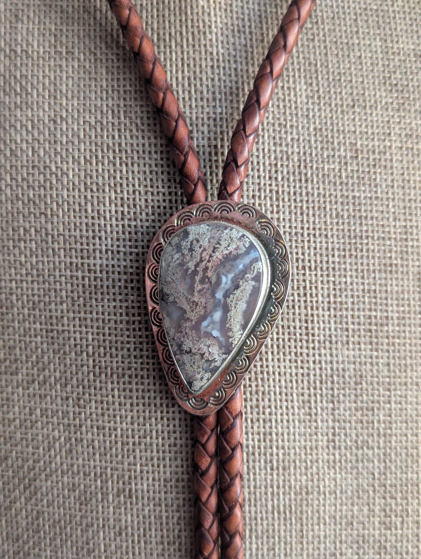 Purple Moss Agate Leather Bolo Tie