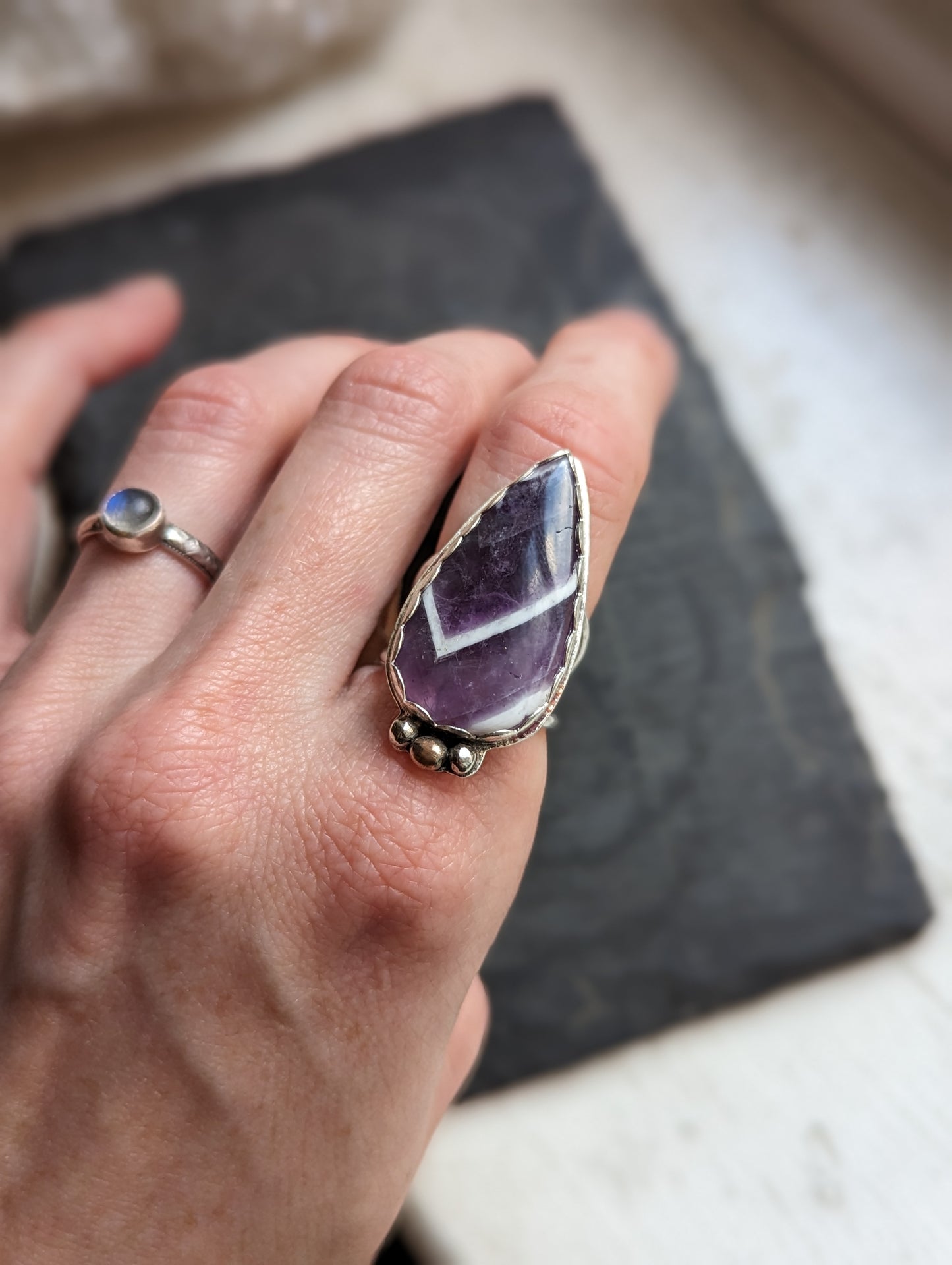 Chevron Amethyst Ring - Size 6.5