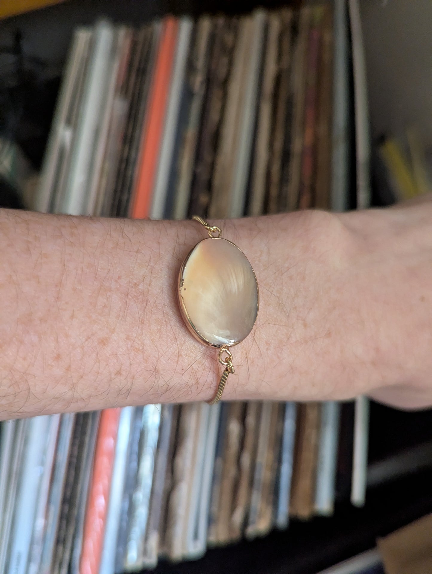 Mother of Pearl Adjustable Slider Bracelet - Gold