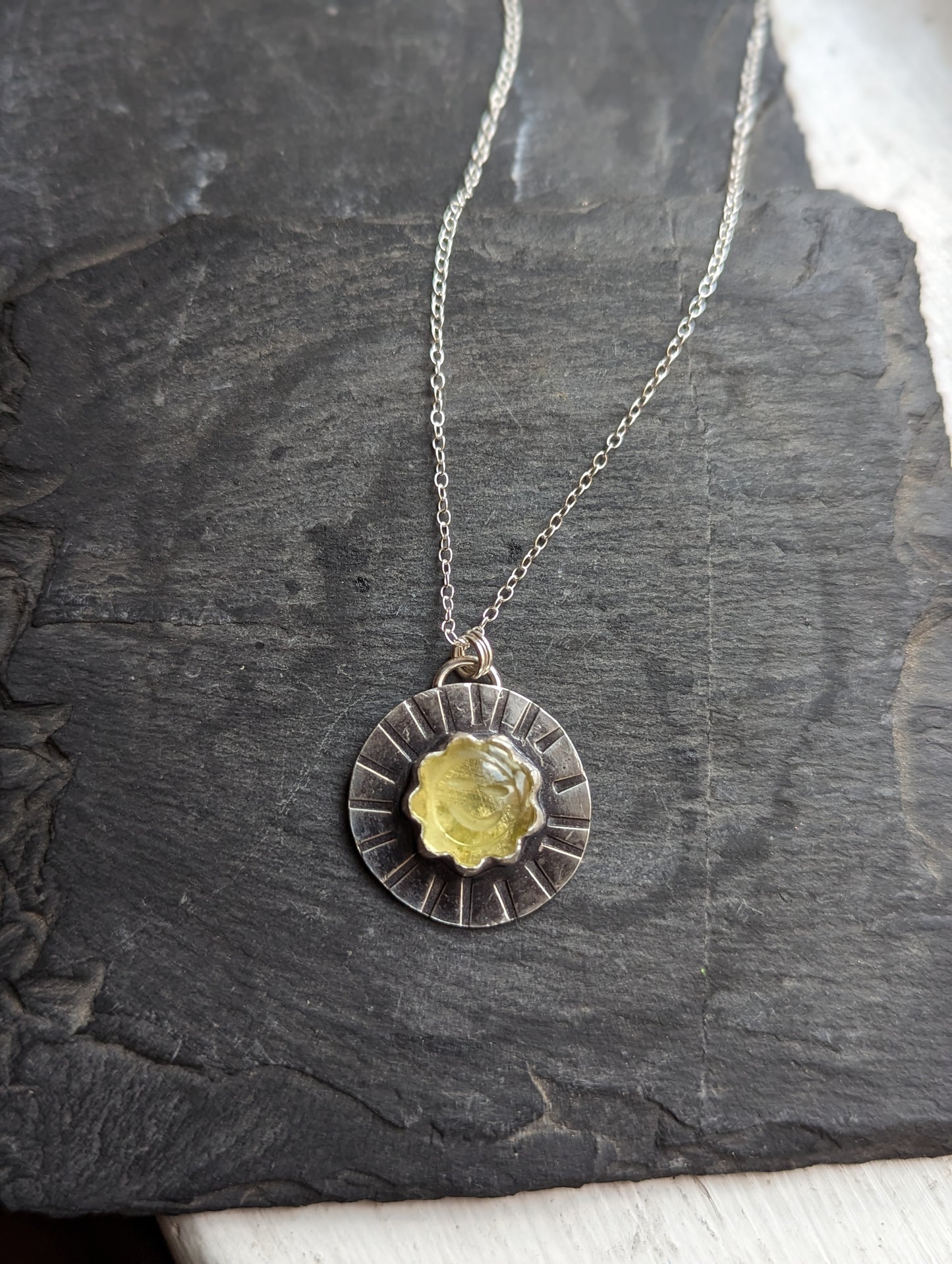 Stamped Sun Lemon Quartz Sterling Silver Necklace (MTO)