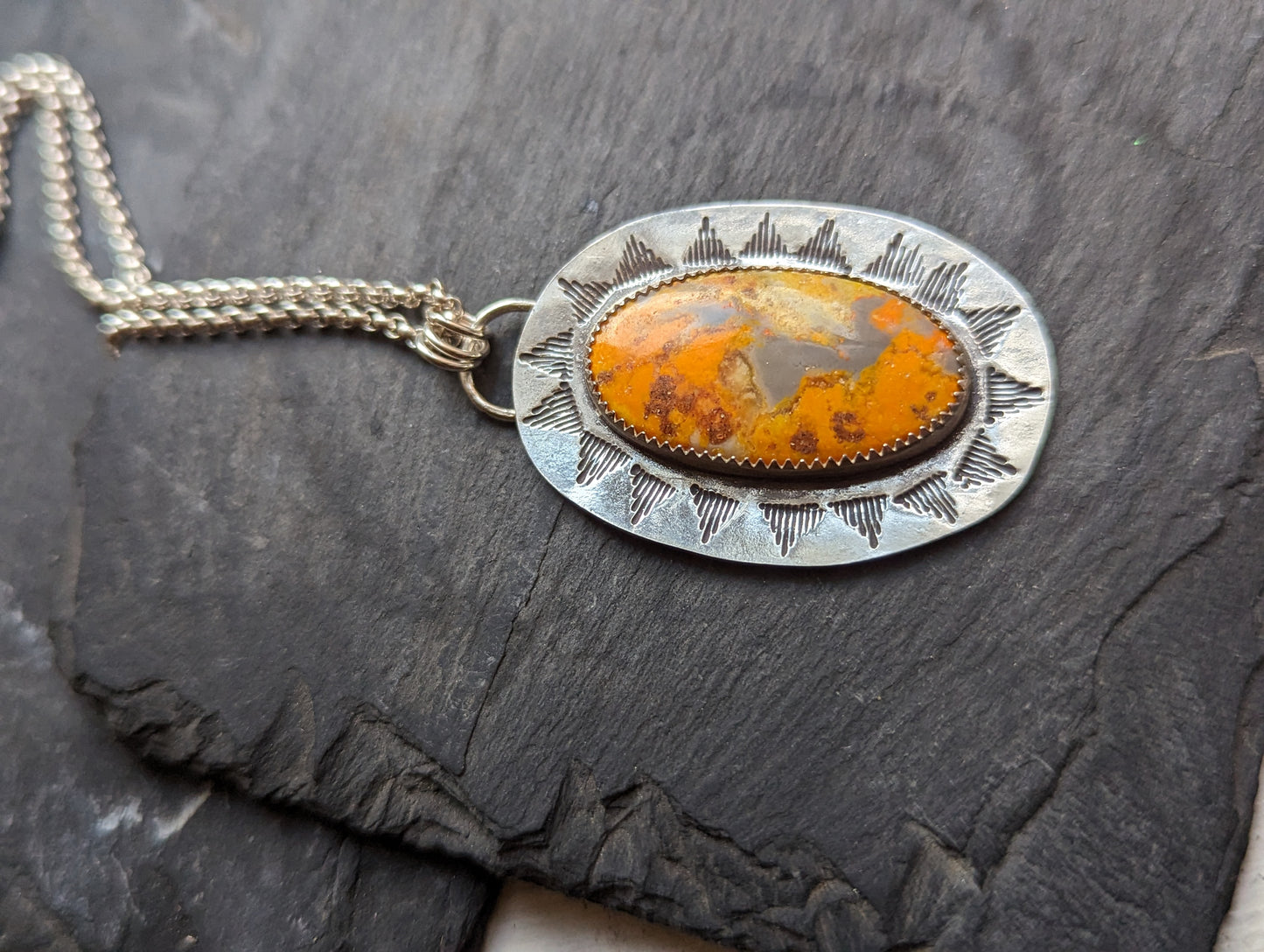 Bumblebee Jasper Stamped Sterling Silver Necklace