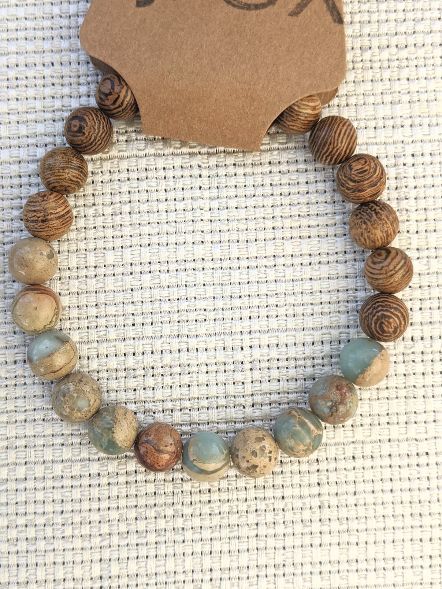 Pulsera de jaspe y madera Aqua Terra (varios tamaños disponibles)