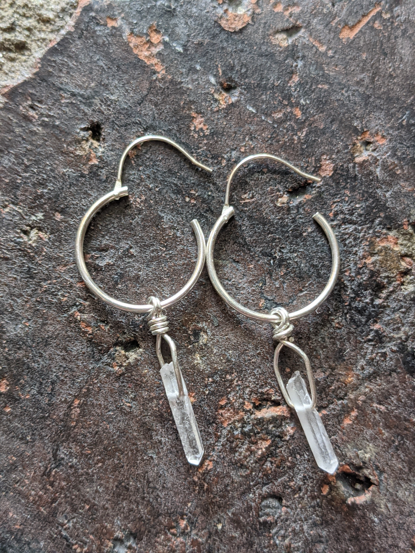 Quartz crystal Sterling Silver Hoops