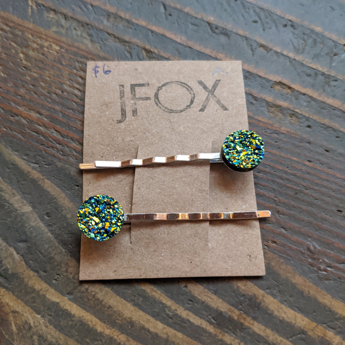 Blue-Green Druzy Bobby Pin Set of 2