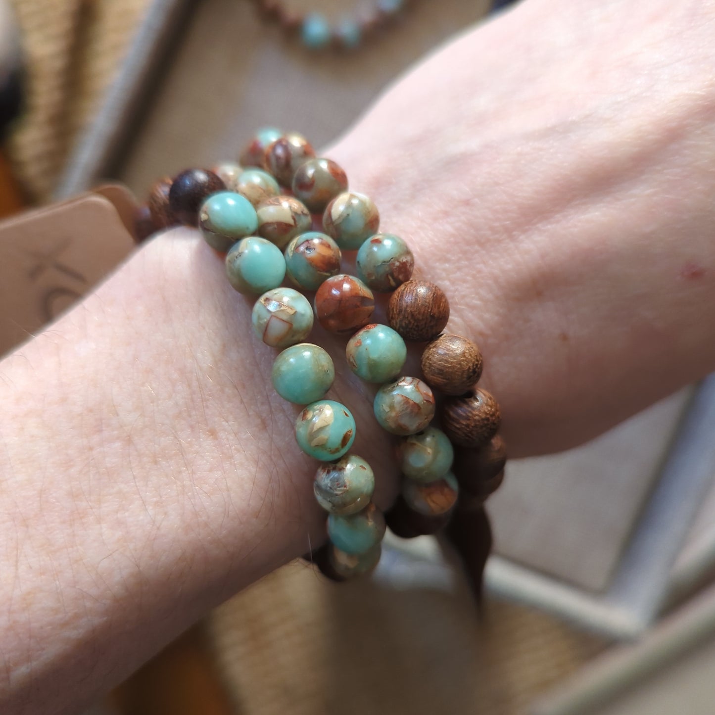 Aqua Terra Jasper and Wood Bracelet (various sizes)