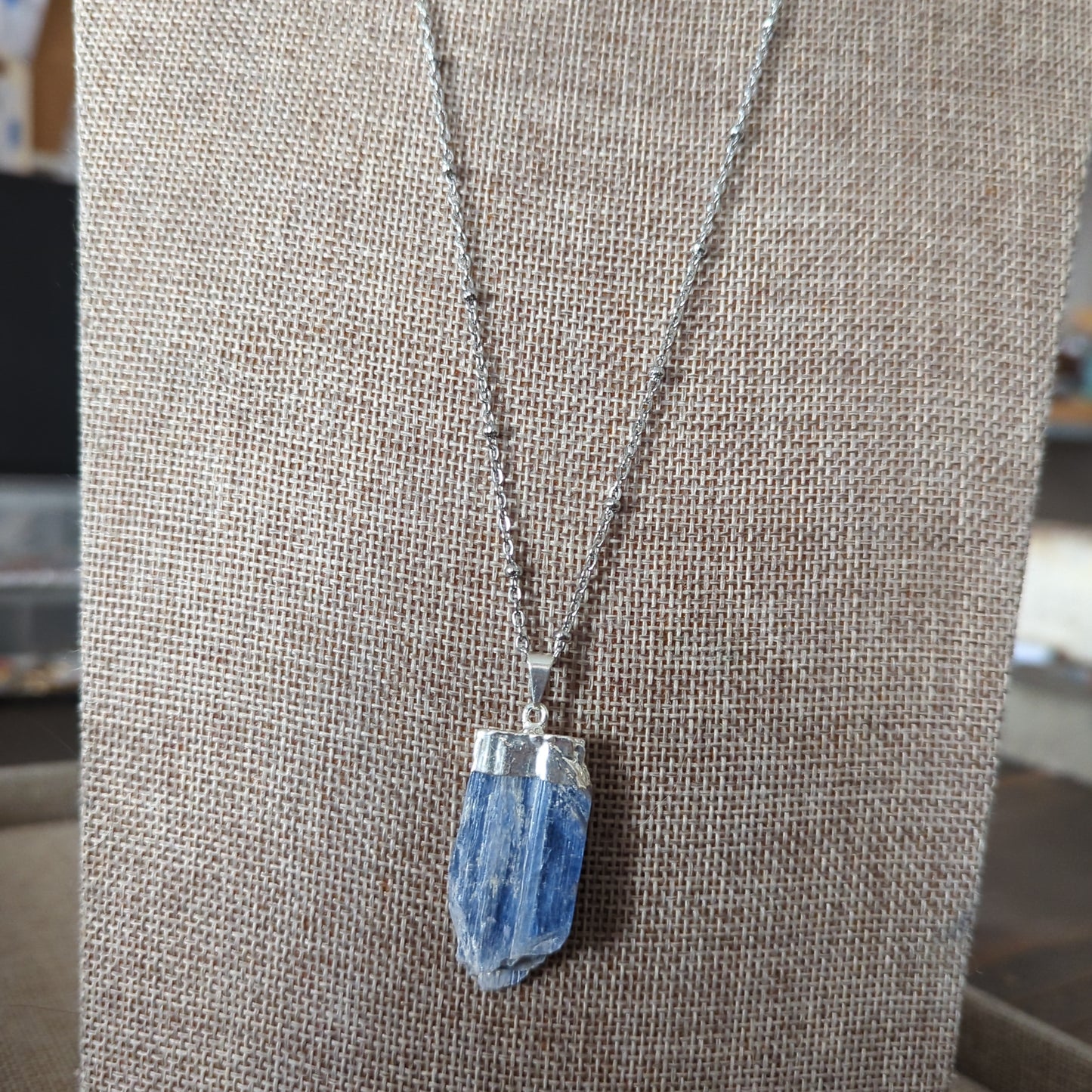 Raw Blue Kyanite Pendant on Stainless Satellite Chain