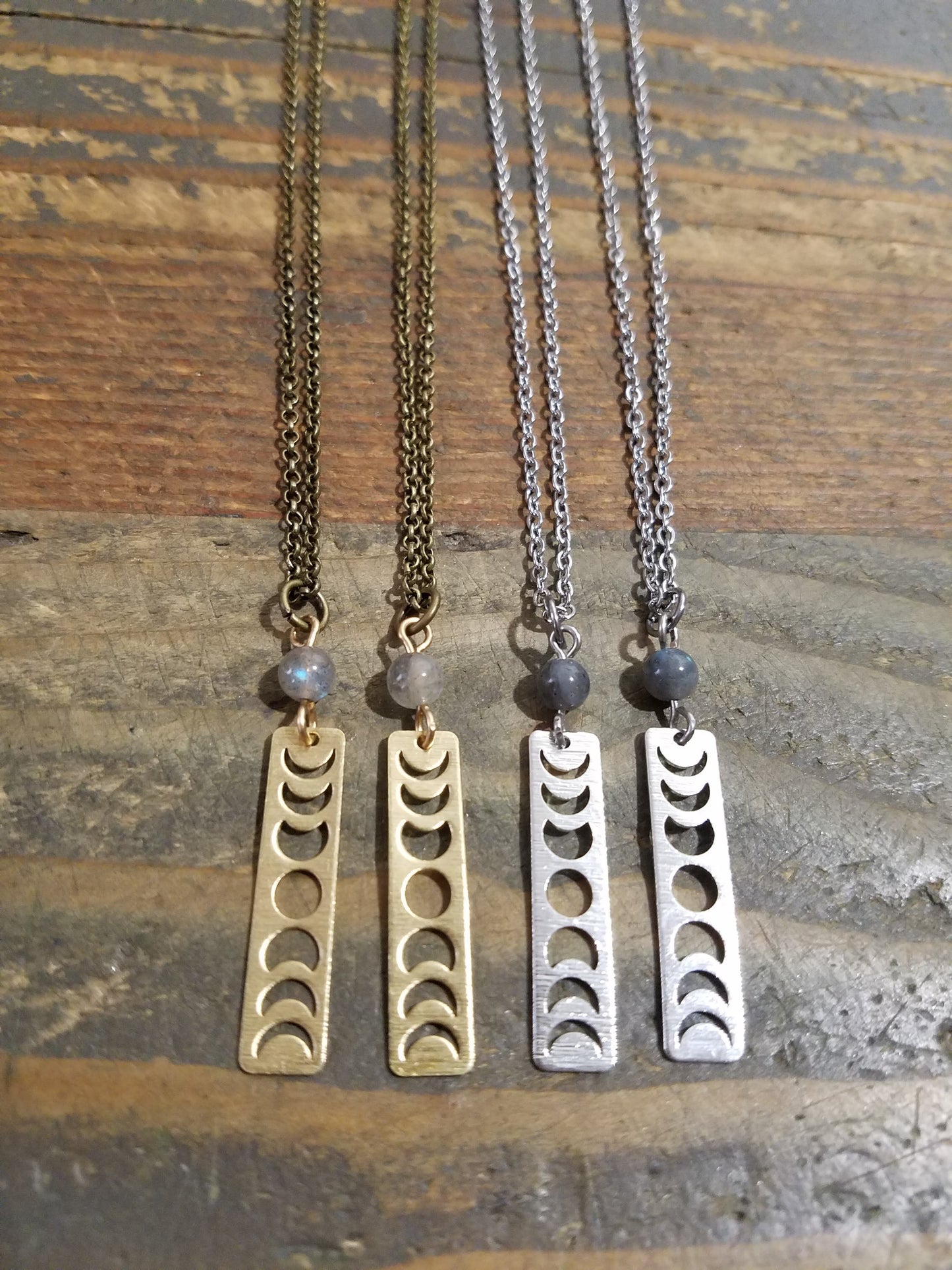 Moon Phase and Labradorite Necklace (Brass or Silver)