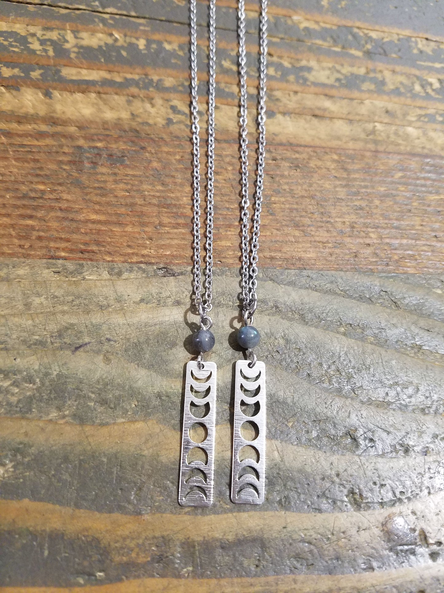 Moon Phase and Labradorite Necklace (Brass or Silver)