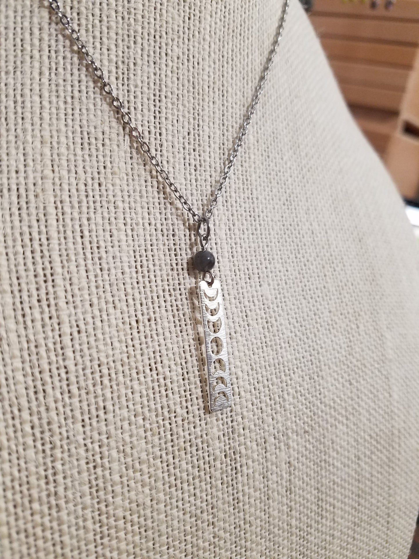 Moon Phase and Labradorite Necklace (Brass or Silver)