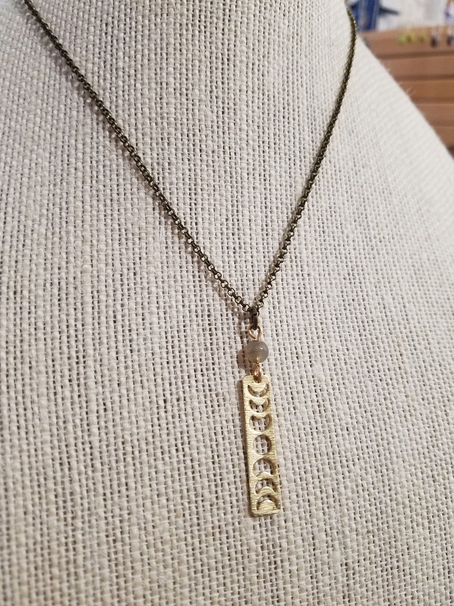 Moon Phase and Labradorite Necklace (Brass or Silver)
