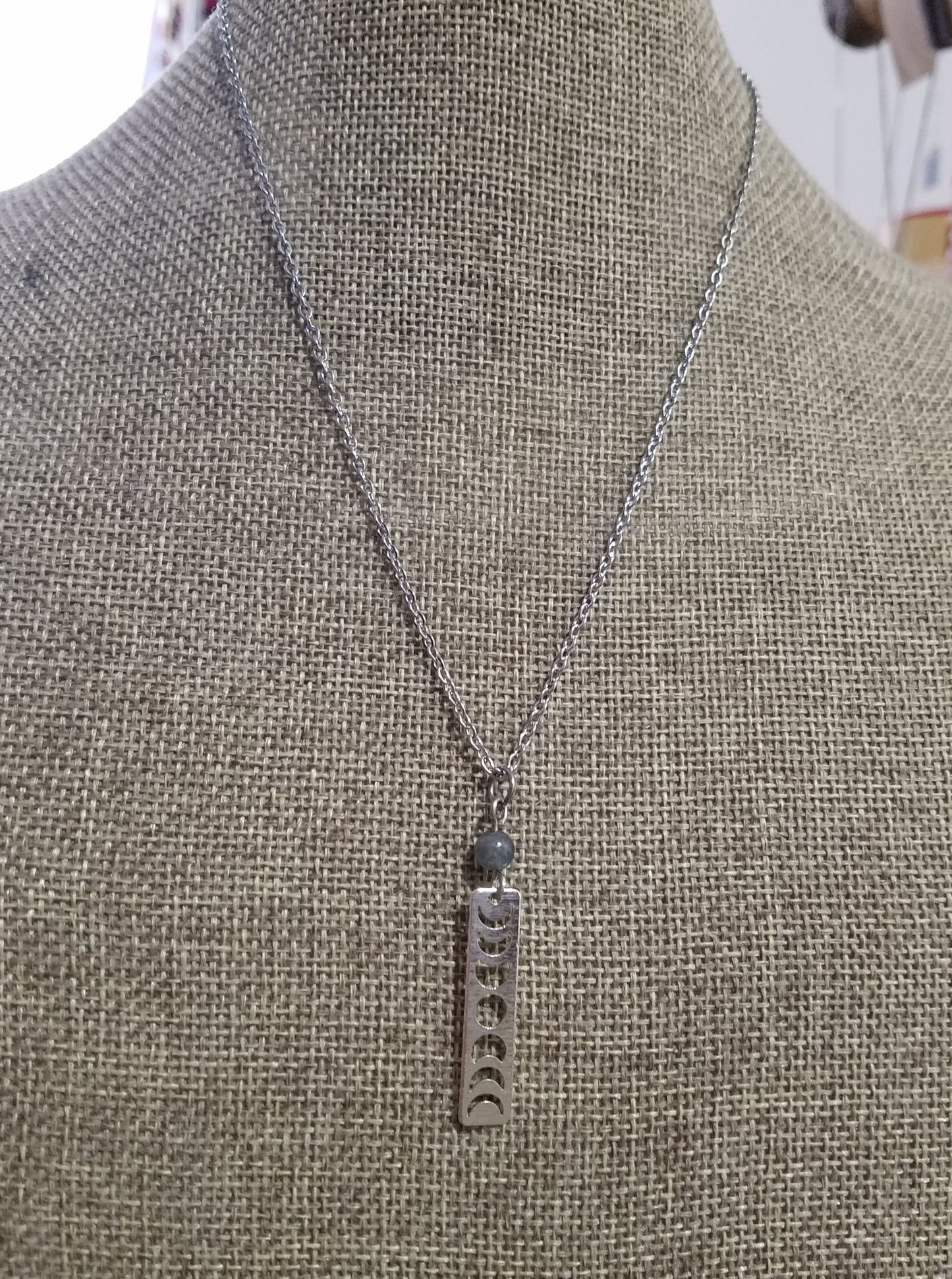 Moon Phase and Labradorite Necklace (Brass or Silver)