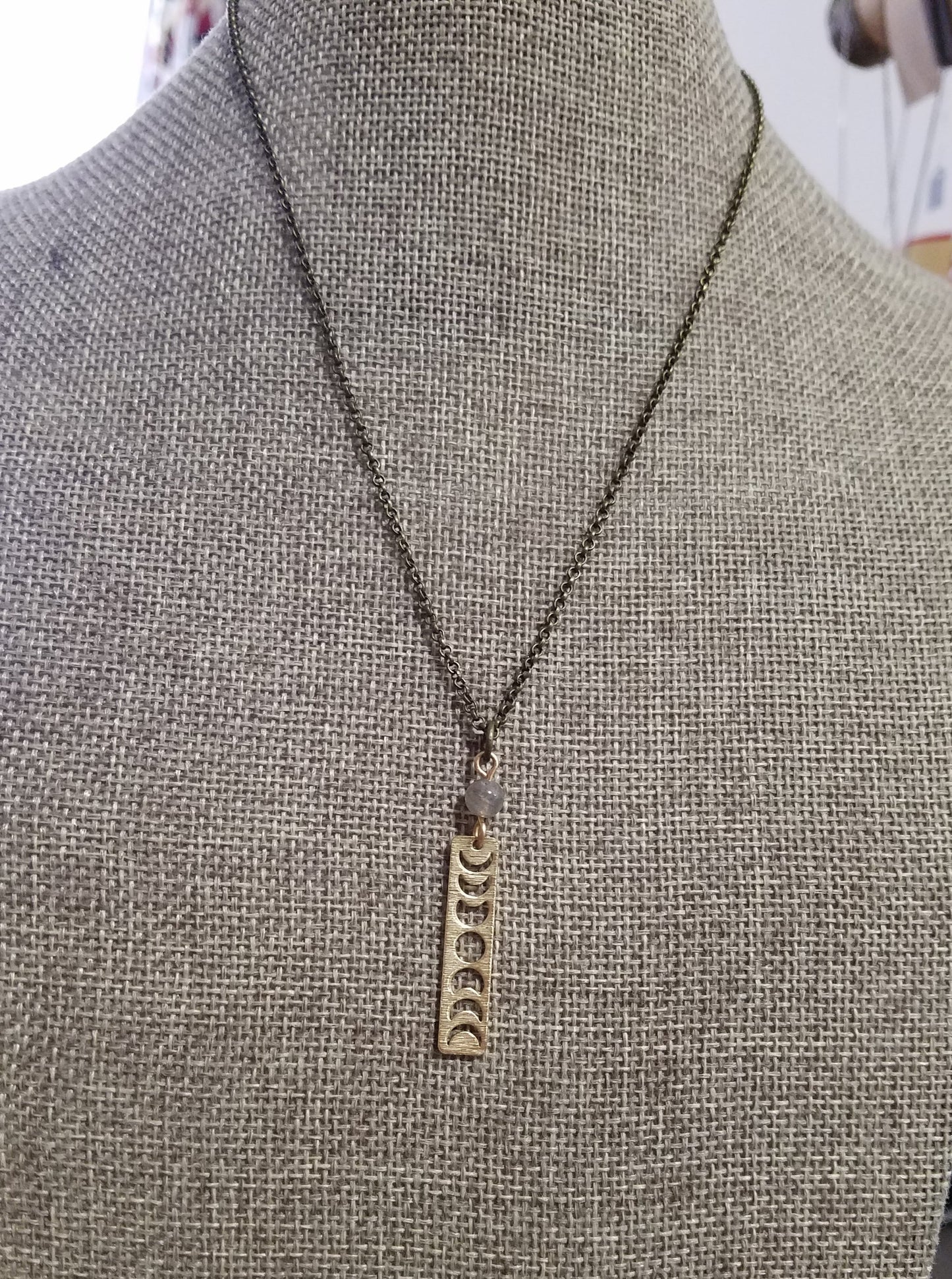 Moon Phase and Labradorite Necklace (Brass or Silver)