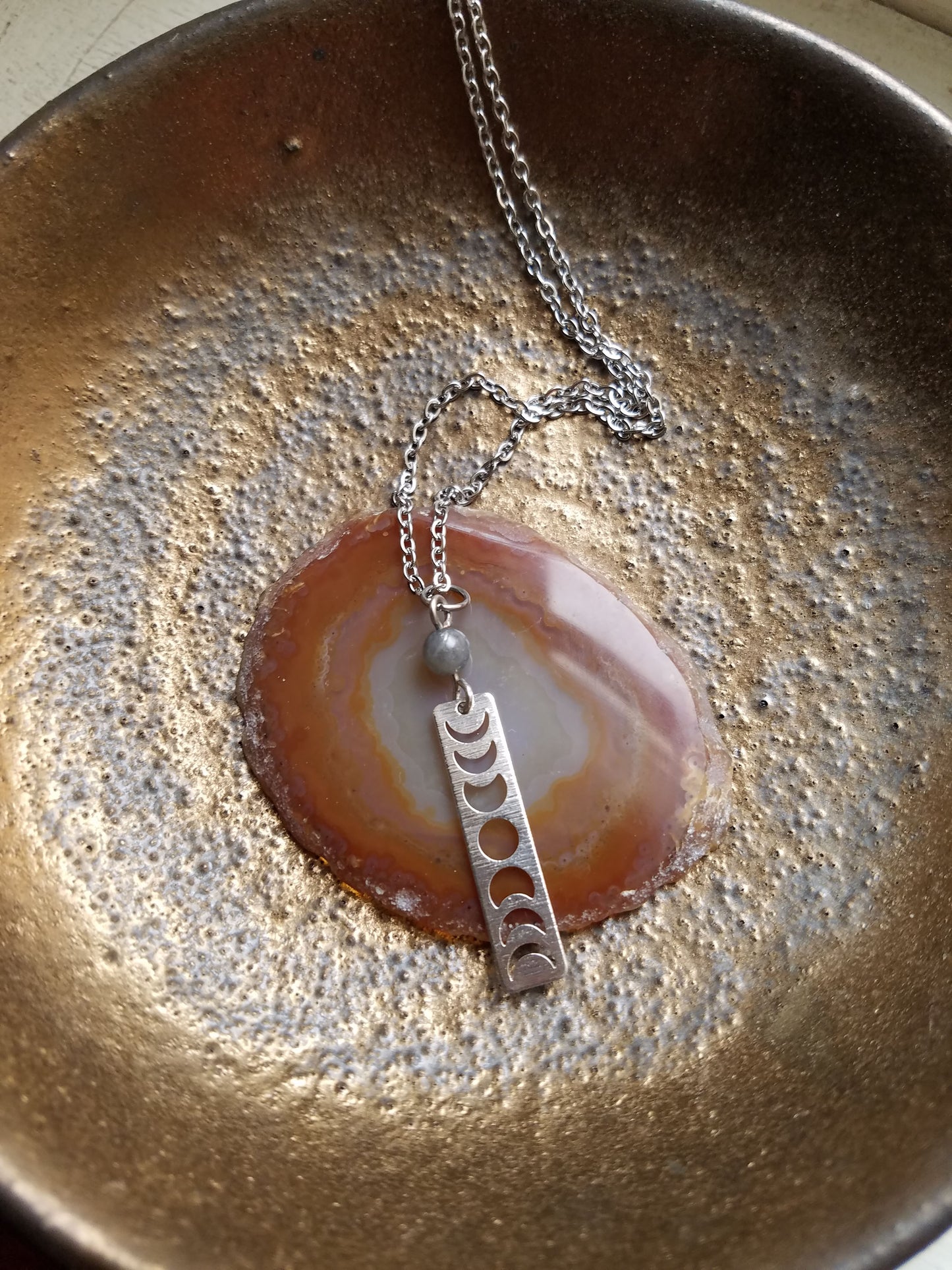 Moon Phase and Labradorite Necklace (Brass or Silver)
