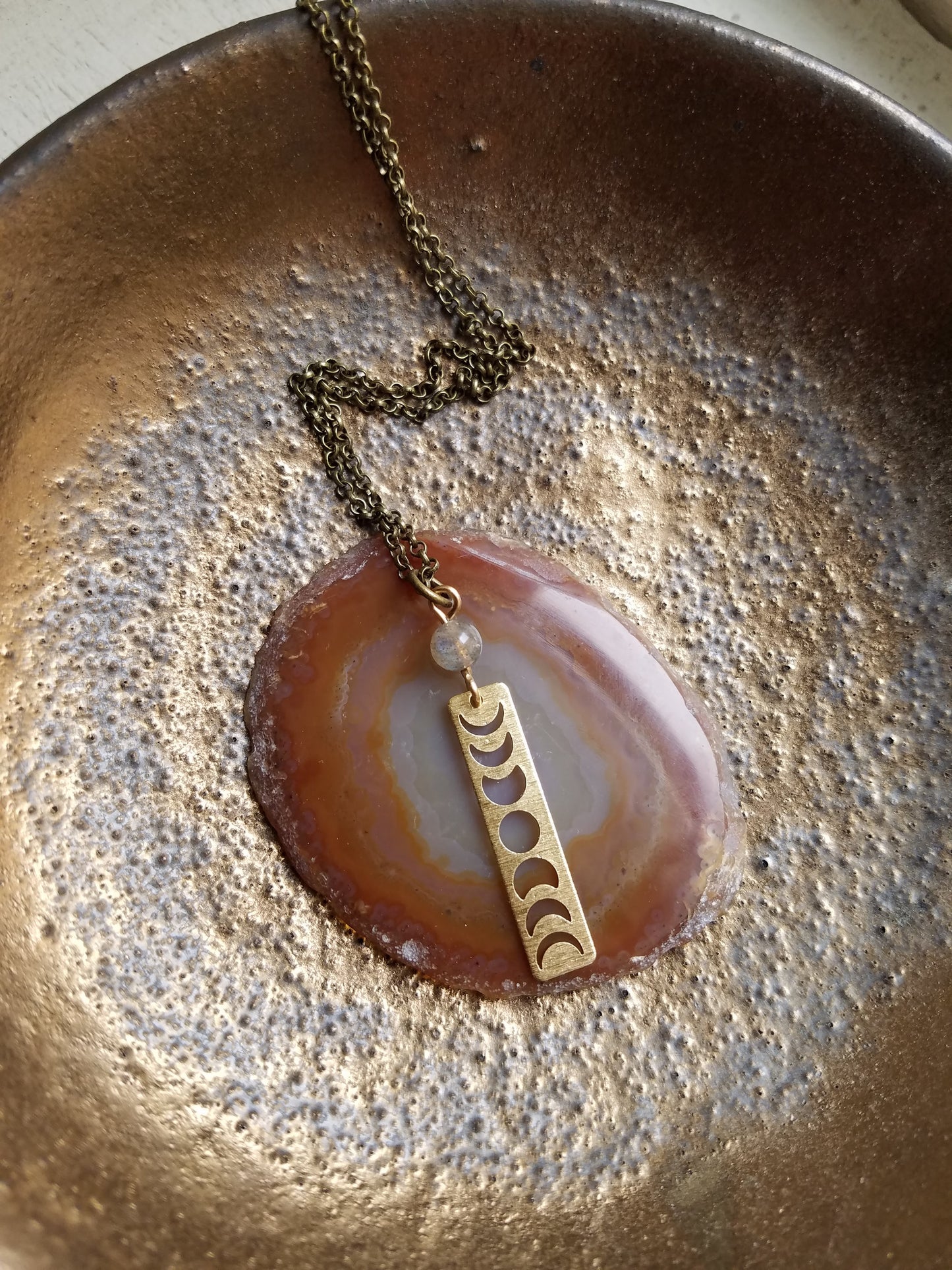 Moon Phase and Labradorite Necklace (Brass or Silver)
