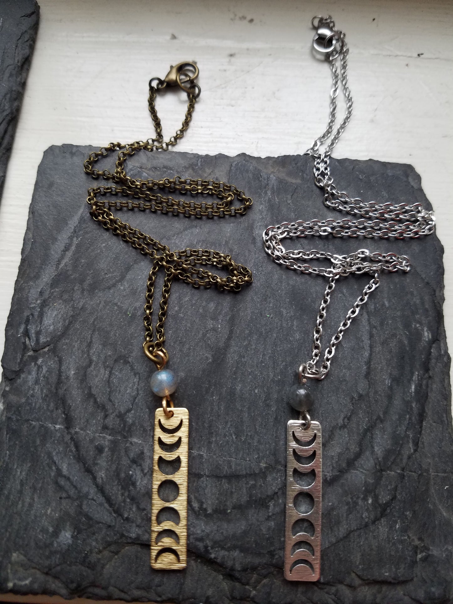 Moon Phase and Labradorite Necklace (Brass or Silver)