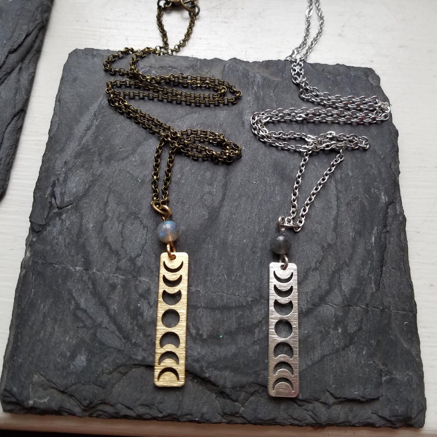 Moon Phase and Labradorite Necklace (Brass or Silver)