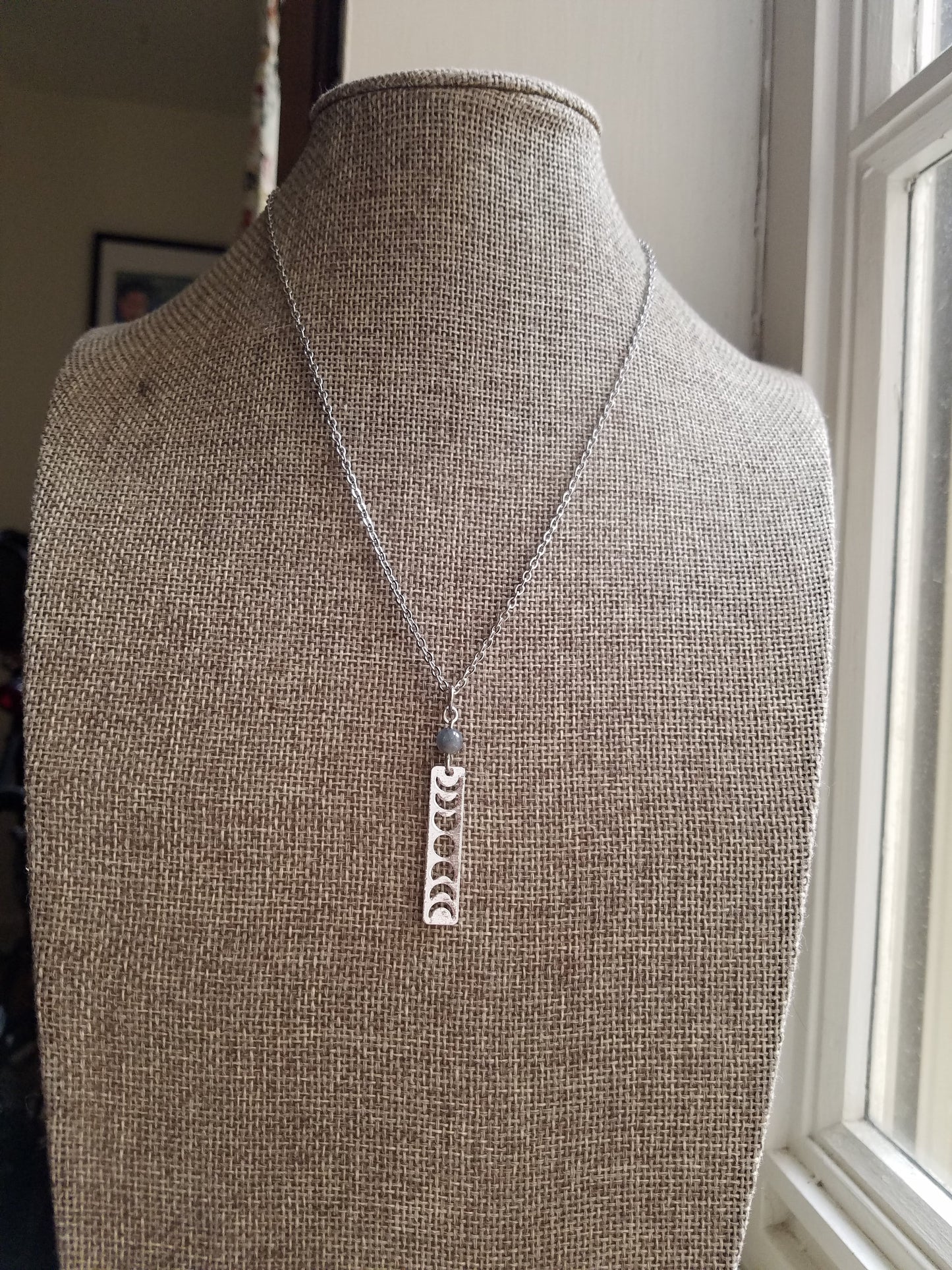 Moon Phase and Labradorite Necklace (Brass or Silver)