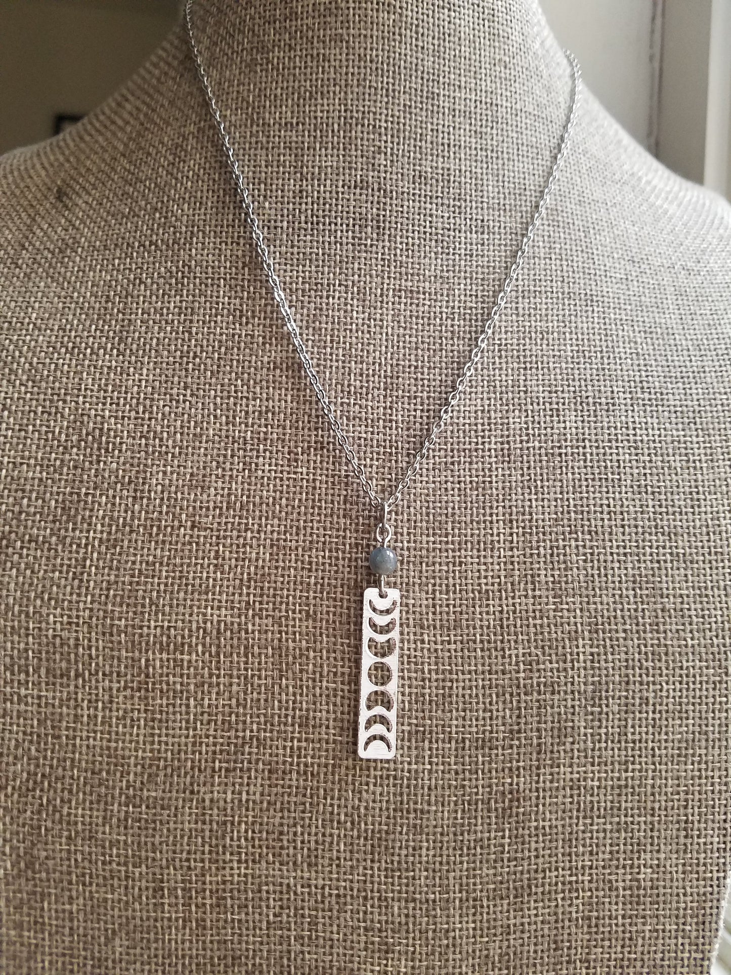 Moon Phase and Labradorite Necklace (Brass or Silver)