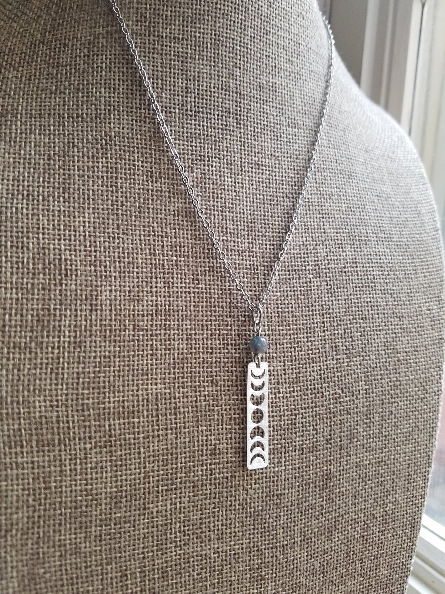 Moon Phase and Labradorite Necklace (Brass or Silver)