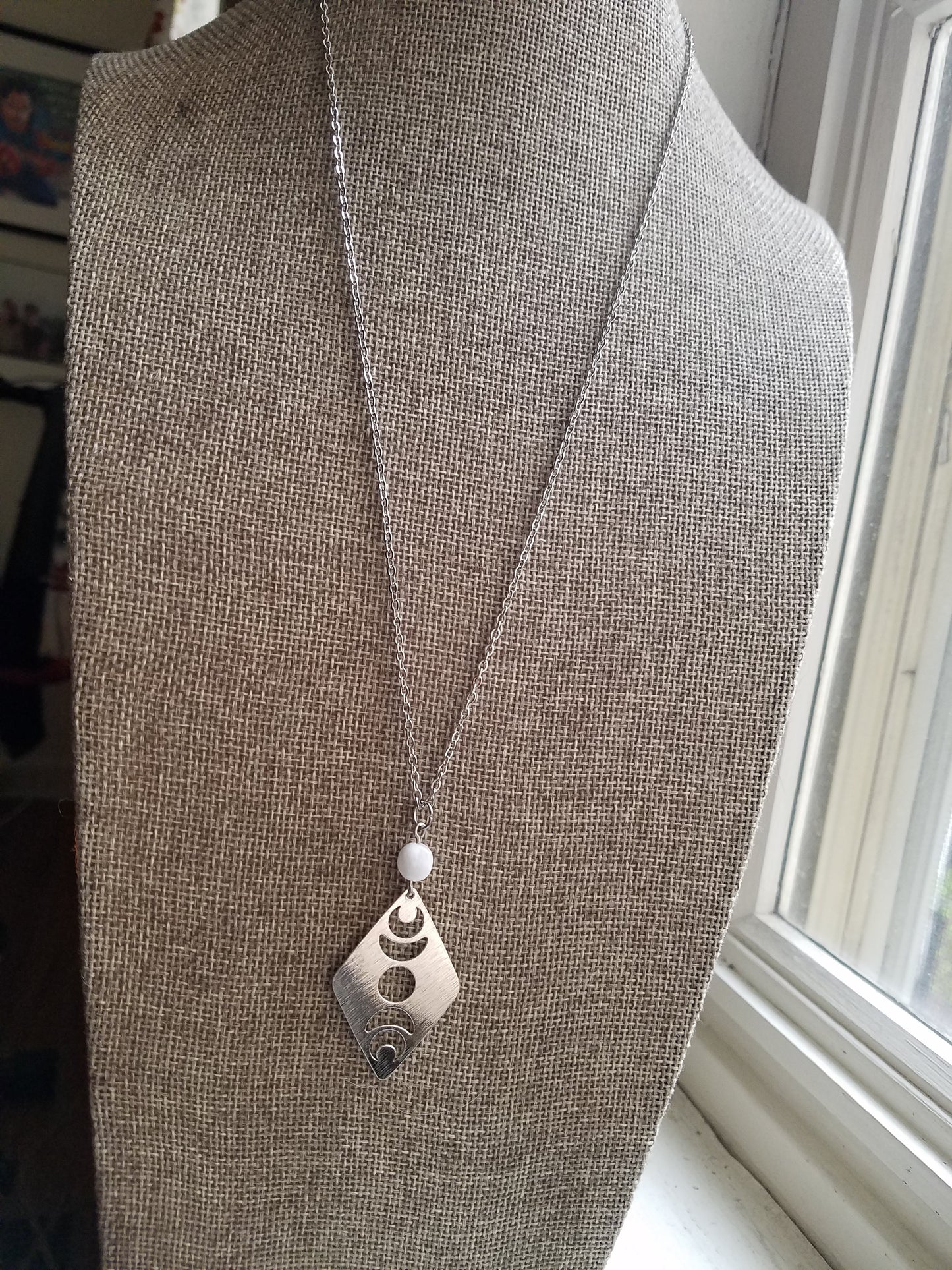 Brass Moon Phase and Moonstone Necklace