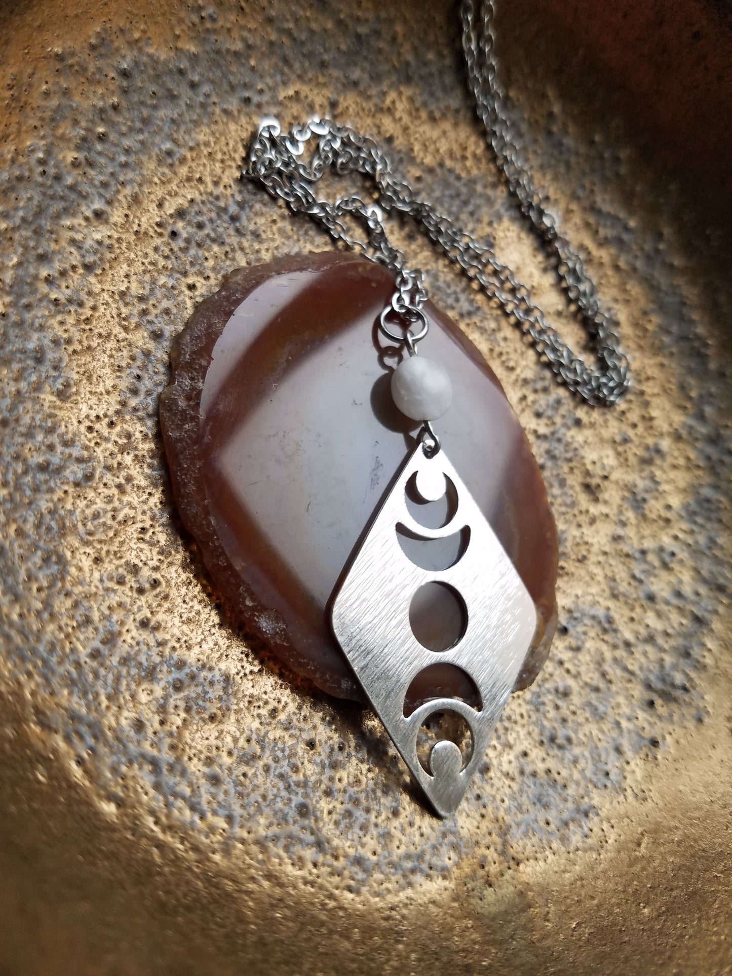 Brass Moon Phase and Moonstone Necklace
