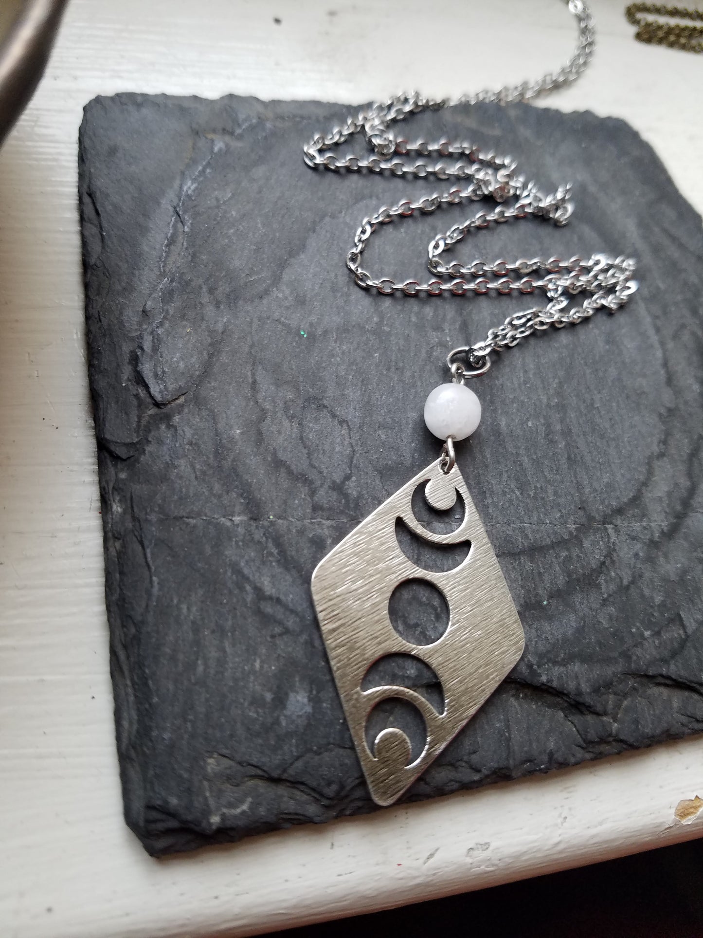 Brass Moon Phase and Moonstone Necklace