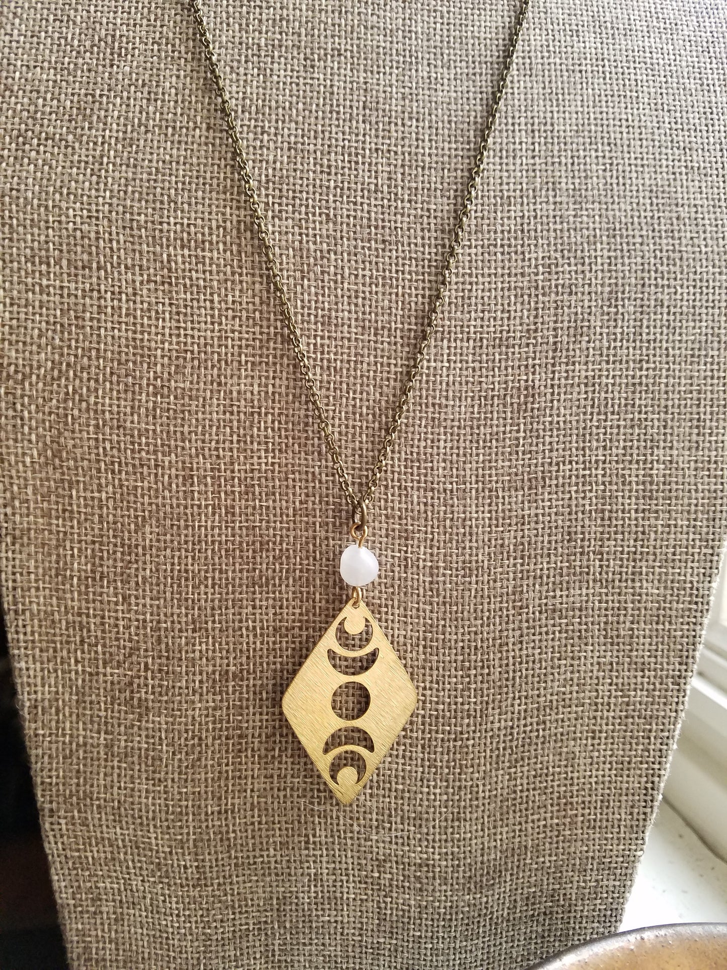 Brass Moon Phase and Moonstone Necklace