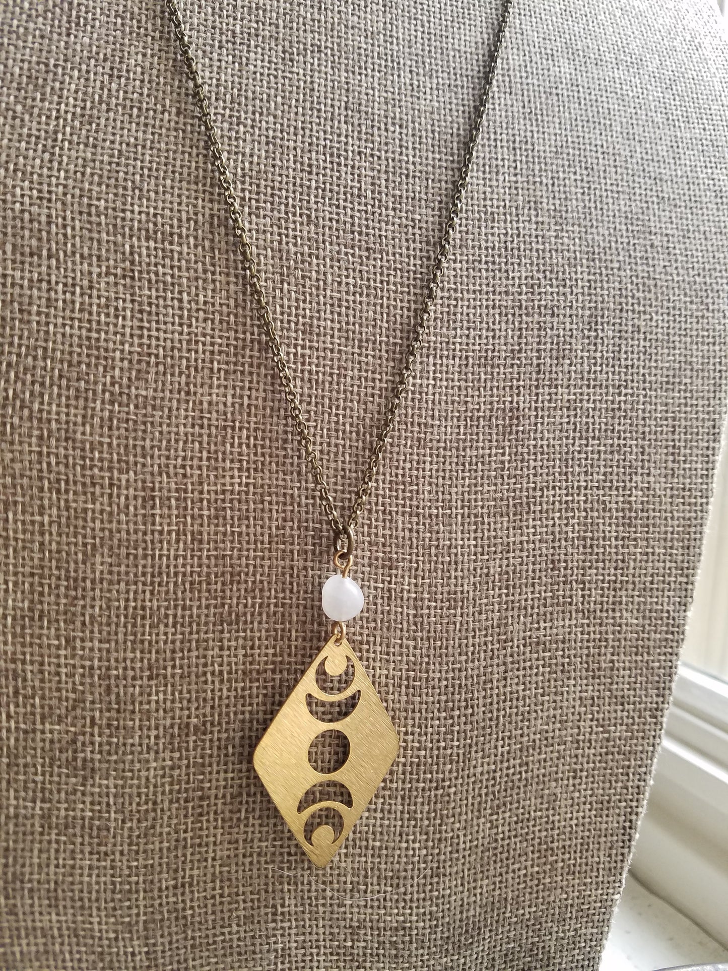 Brass Moon Phase and Moonstone Necklace