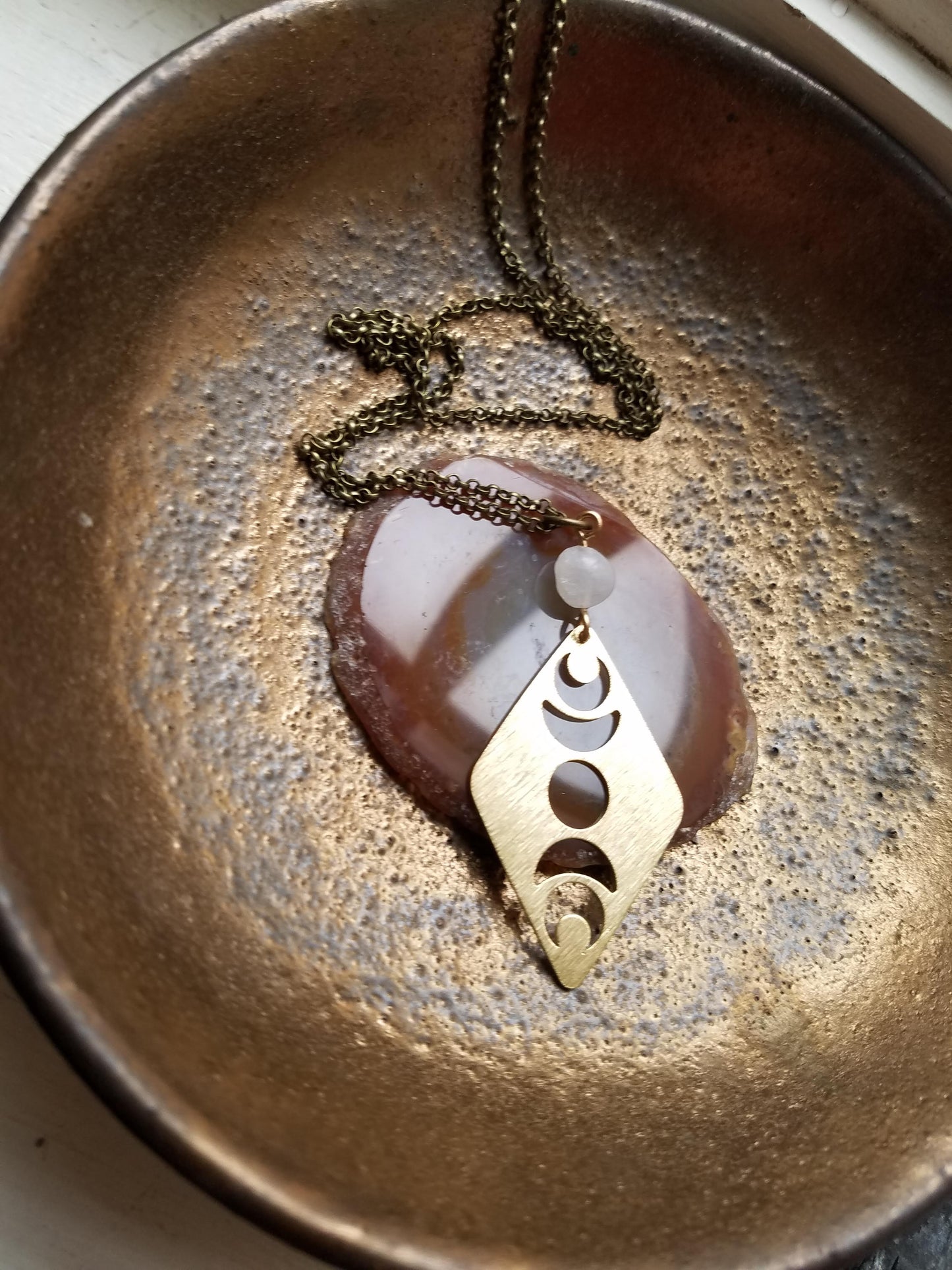 Brass Moon Phase and Moonstone Necklace