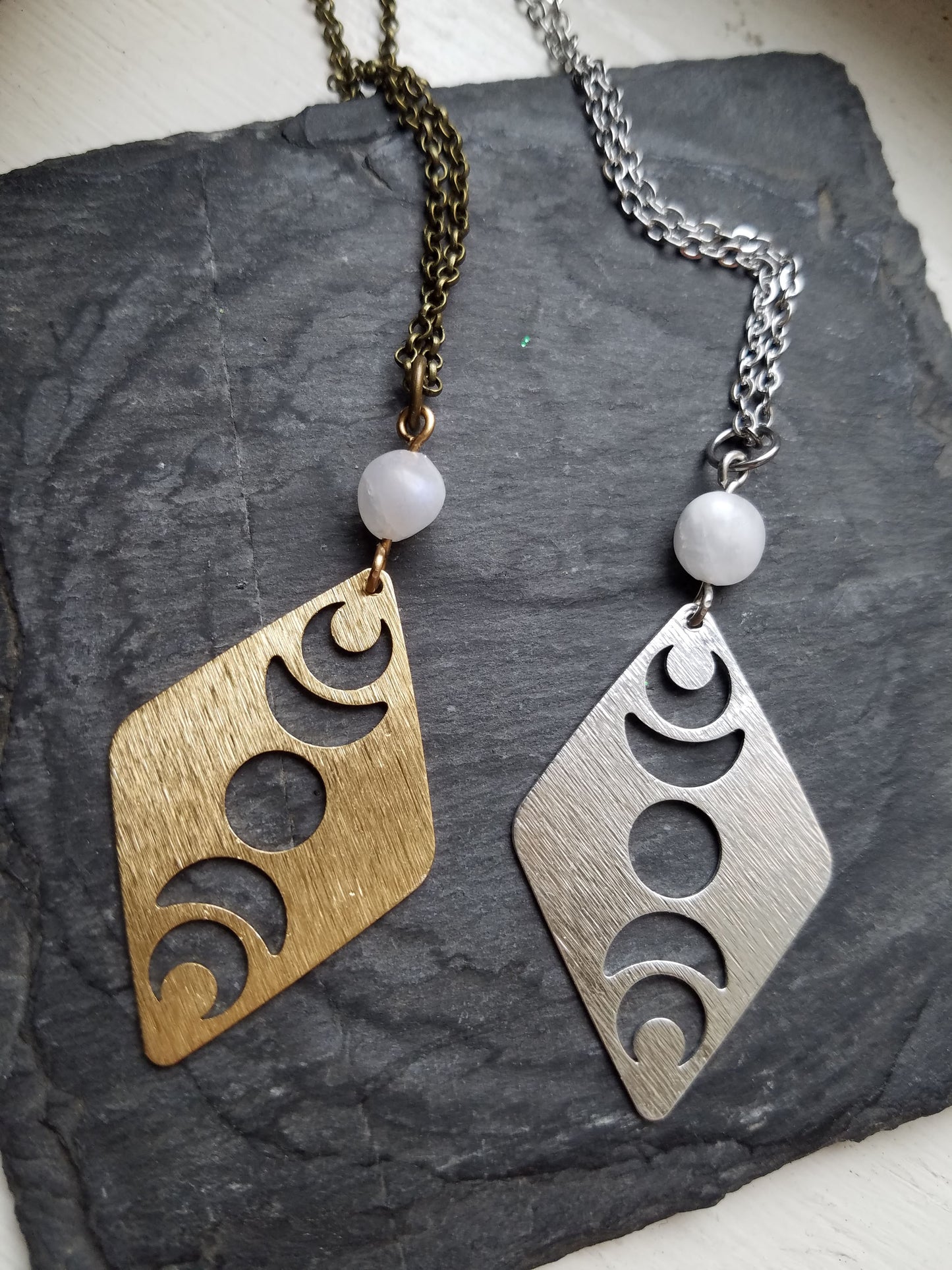 Brass Moon Phase and Moonstone Necklace