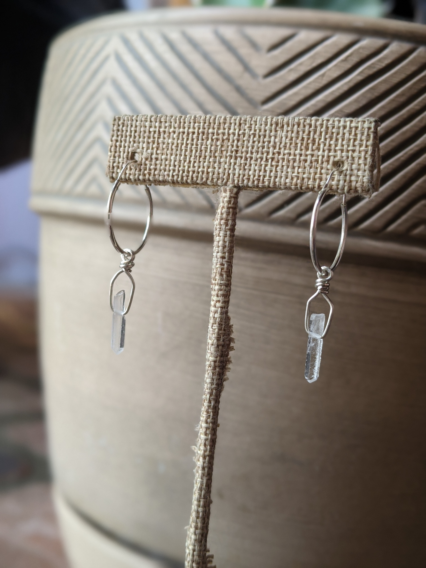 Quartz crystal Sterling Silver Hoops